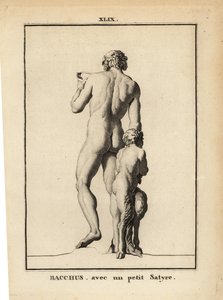 Statue des Bacchus, römischer Weingott, nackt mit einem Satyr von Unbekannt