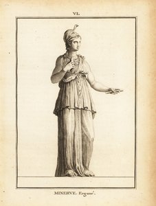 Statue der römischen Göttin der Weisheit Minerva Ergane (Minerva Arbeiterin), mit Helm und Schlange von Unbekannt