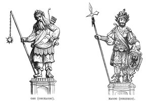 Statuen von Gog und Magog Corineus, 1886 von Unbekannt