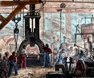 Dampfhammer in einem Eisenwerk, Frankreich von Unbekannt