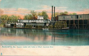 Dampfer beladen mit Baumwolle an einem Kai, Savannah River, Augusta, Georgia, 1908 von Unbekannt