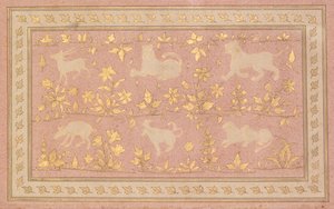 Schablonierte Szenen von Löwe und Gazelle, ca. 1710