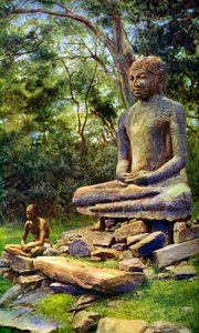 Steinbuddha, ein Relikt des vergangenen Ruhms von Anuradhapura, Ceylon, um 1924 von Unbekannt