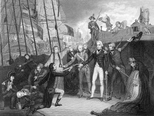 Kapitulation des spanischen Schiffes San Josef nach der Schlacht von Kap St. Vincent, 1797 von Unbekannt