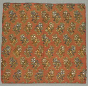 Taftfragment mit Gul-u-Bulbul Rosen- und Nachtigallenmuster, 1700er Jahre
