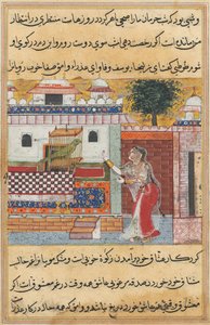 Geschichten eines Papageis Tuti-nama: Die zwölfte Nacht: Der Papagei spricht zu Khujasta..., ca. 1560