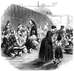 Mädchen lesen lernen in der Ragged School Union Schule, Lambeth, London, 1868 von Unbekannt