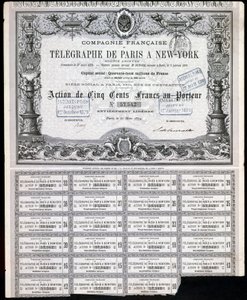 Telegraphie, General Paris-New York Telegraph Aktienzertifikat, 27. März 1879