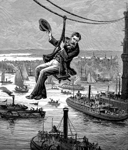 Testen der Kabel auf der Brooklyn Bridge von Unbekannt