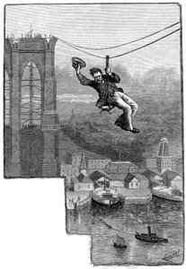 Testen der Kabel auf der Brooklyn Bridge, ca. 1900