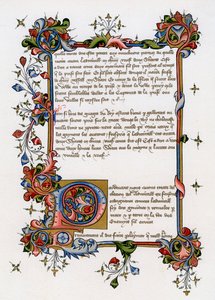 Textseite mit illuminierter Initiale, frühes 15. Jahrhundert