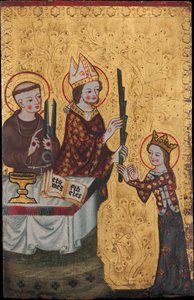 Der Bischof von Assisi überreicht der heiligen Klara eine Palme, ca. 1360