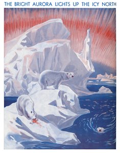 Das helle Polarlicht erleuchtet den eisigen Norden, 1935 von Unbekannt
