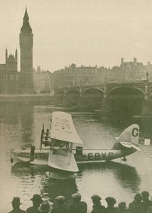 Das Calcutta-Flugboot vor dem Parlament am Ufer der Themse, 1927