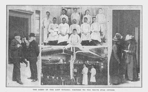 Die Köche der verlorenen Titanic und Besucher der White Star Büros, 20. April 1912