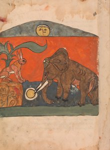 Der schlaue Hase mit dem König der Elefanten an der Quelle des Mondes..., 18. Jahrhundert von Unbekannt