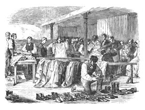 Die Baumwollhungersnot: Verteilung von Kleidung an Arbeiter, Manchester