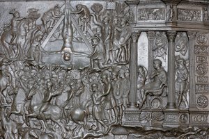 Die Kreuzigung des Heiligen Petrus - Detail eines Portals - Haupteingangstür der Basilika St. Peter, Rom, Italien von Unbekannt