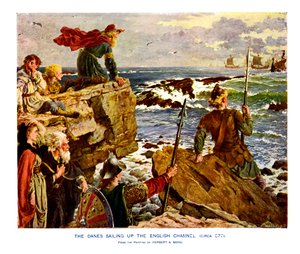 Die Dänen segeln den Ärmelkanal hinauf, um 877 n. Chr., 19. Jahrhundert von Unbekannt