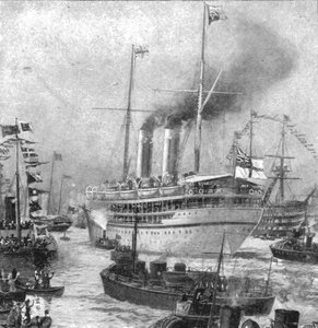Die Kolonialreise des Herzogs von Cornwall und York...Abfahrt der Ophir aus Portsmouth, 1901 von Unbekannt