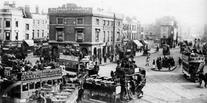 Der Elephant and Castle zur Zeit der Pferdebahn, London, 1926-1927