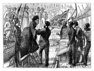 Die Kaiserin der Franzosen geht an Bord der Gazelle, 1870 späte 19. Jahrhundert von Unbekannt