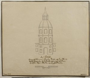 Die Fassade des zentralen Teils der Hofstallungen an der Moika-Uferpromenade in St. Petersburg, 1740er Jahre
