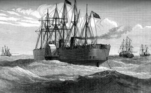 Die Great Eastern verlegt das Atlantik-Telegraphenkabel, ca. 1865, ca. 1880 von Unbekannt