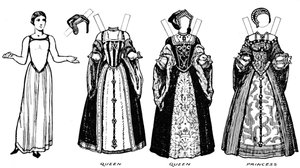 Die große Galerie der britischen Kostüme: Kleid aus der Zeit Heinrichs VIII., ca. 1934