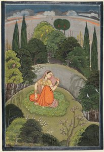 Die Heldin, die sehnsüchtig auf ihren abwesenden Liebhaber wartet Utka Nayika, ca. 1760-1765