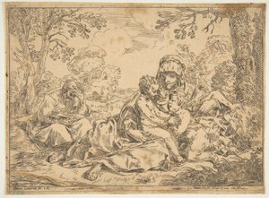 Die Heilige Familie mit Johannes dem Täufer, Kopie nach Cantarini von Unbekannt