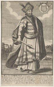 Der König von Kambodscha mit einem Zepter in seiner rechten Hand von Unbekannt
