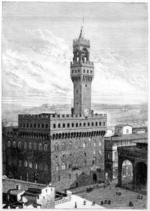 Die Piazza della Signoria, Palazzo Vecchio, Florenz, Italien, 1882