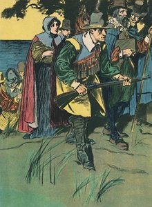 Die Pilgerväter betreten die Neue Welt, um 1907 von Unbekannt
