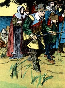 Die Pilgerväter nach ihrer Ankunft in Amerika, 1620 ca. 1900 von Unbekannt
