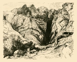 Die Schlucht bei Delphi, Szene der Abwehr der Gallier, 1890 von Unbekannt