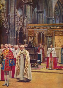 Die Anerkennung: Der König steht vor der Versammlung, präsentiert vom Erzbischof, 1937 von Unbekannt