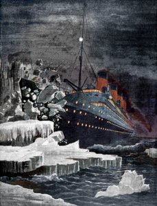 Die Titanic kollidiert mit einem Eisberg, 1912 von Unbekannt