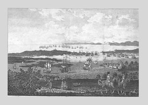 Die Stadt und der Hafen von Portsmouth mit Blick auf die Flotte seiner Majestät in Spithead, 18. Jahrhundert
