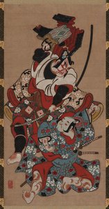 Szene des Rüstungsziehens aus einem Soga-Stück, Edo-Zeit, 1615-1868