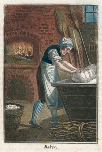 Der Bäcker knetet Teig auf dem Deckel eines Mehlbehälters, 1823 von Unbekannt