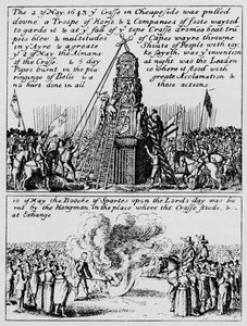 Die Zerstörung des Cheapside-Kreuzes und das Verbrennen des Buches der Sportarten, Mai 1643
