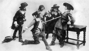 Das Duell, Szene aus Akt I von The Breed of the Treshams von John Rutherford, 20. Jahrhundert
