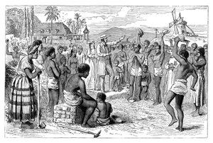 Die Emanzipation der Sklaven auf einer westindischen Plantage, frühes 19. Jahrhundert um 1895 von Unbekannt