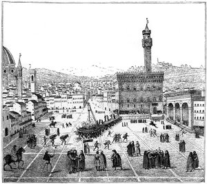 Die Hinrichtung von Girolamo Savonarola auf der Piazza della Signoria, Florenz, 1882