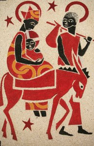 Die Flucht nach Ägypten, Fresko in der Abteikirche Keur Moussa, entworfen und gemalt 1963 von Dom Georges Saget, Keur Moussa, Senegal