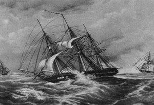 Die Fregatte Kreiser und die Schaluppe Ladoga an der Küste Amerikas, 1900er-1910er von Unbekannt