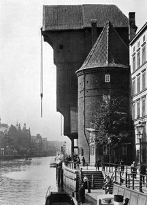 Das alte Krantor am Fluss Mottlau, Danzig, Polen, 1926