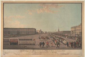 Die Parade vor dem Winterpalast in St. Petersburg, 1799 von Unbekannt