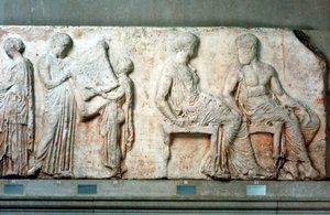 Das heilige Gewand der Athena, gehalten von Kultbeamten, und Athena und Hephaistos, 438 v. Chr. von Unbekannt